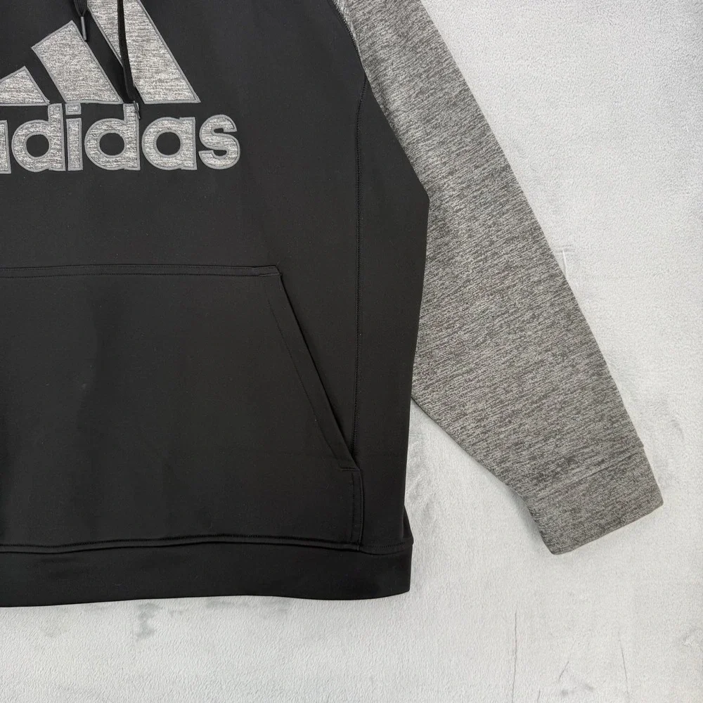 Adidas Mens 2XL Climawarm Hoodie Black Grey Raglan Logo Pullover Sweatshirt